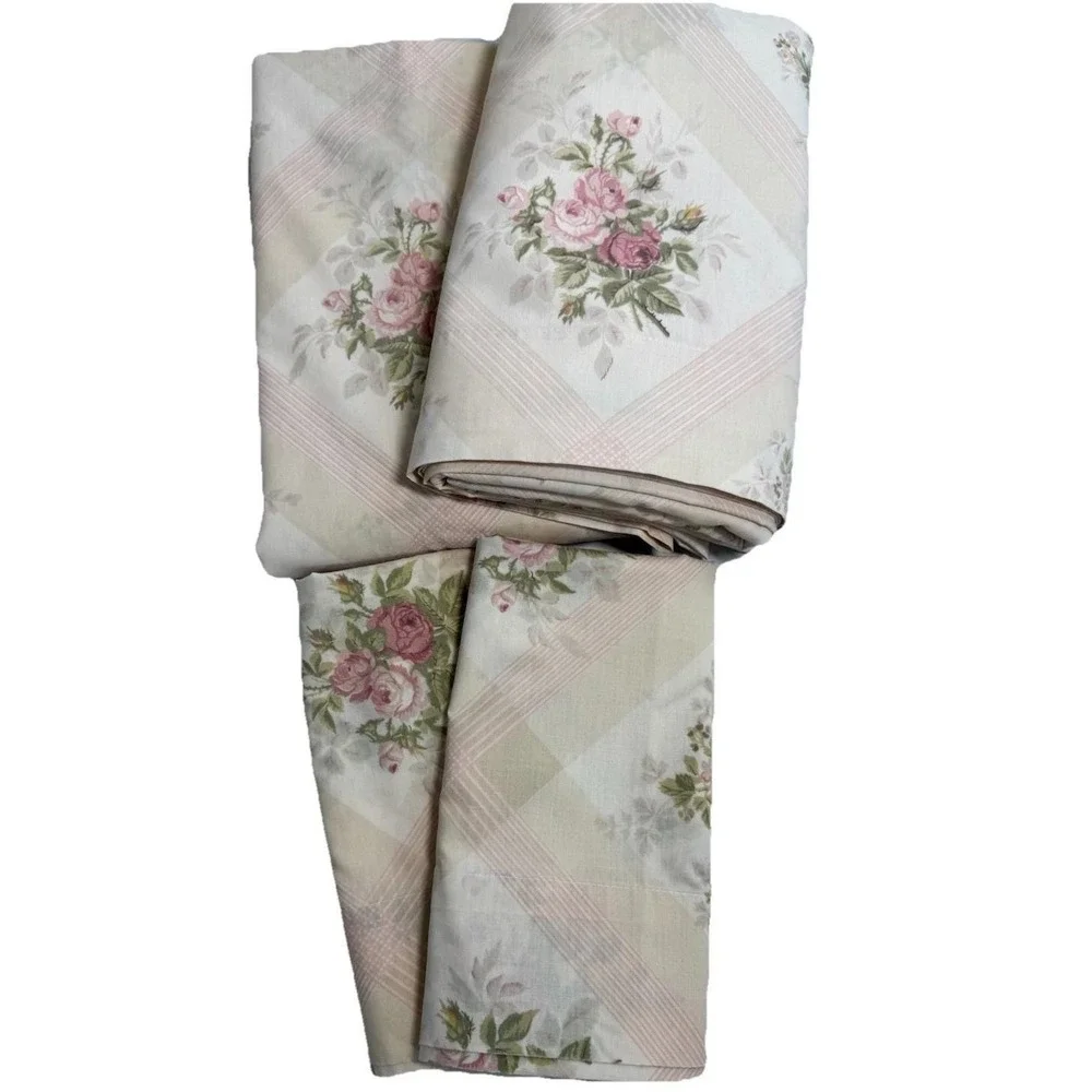 VTG Martex Queen 4 Pc Sheet Set Pink Rose 2 King Pillowcases 2 Queen Flat Sheets